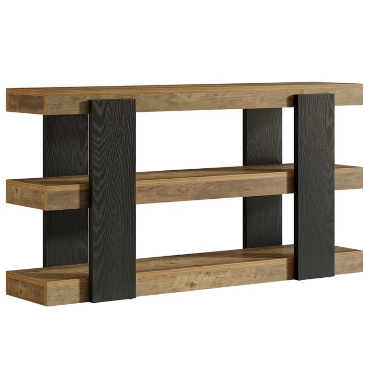 63" Entryway Console Table 3-Tier Sofa Table with Open Storage Shelves